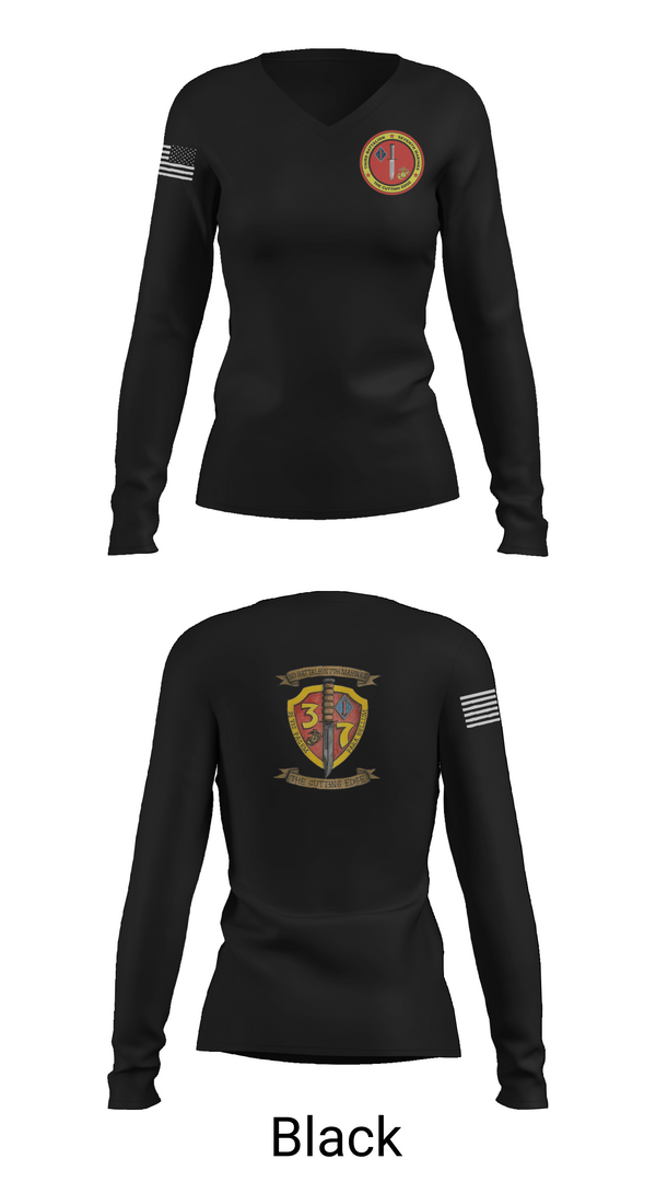 Womens Long Sleeve Vneck Shirt, 3rd Battalion 7th Marines, Marines, Teamtime, Team time, sublimation, custom sports apparel, team uniforms, spirit wear, spiritwear, sports uniforms, custom shirts, team store, custom team store, fundraiser sports, apparel fundraiser