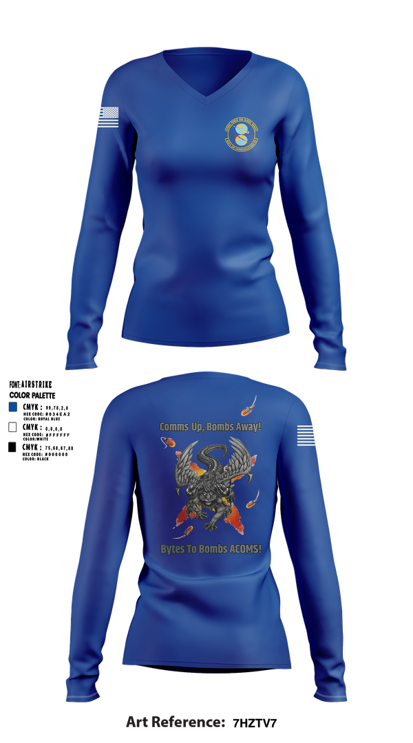 Womens Long Sleeve Vneck Shirt, 608 ACOMS, Air Force, Teamtime, Team time, sublimation, custom sports apparel, team uniforms, spirit wear, spiritwear, sports uniforms, custom shirts, team store, custom team store, fundraiser sports, apparel fundraiser
