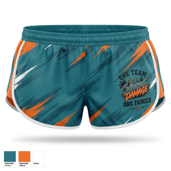 Womens Shorts, Collateral Damage, Softball, Teamtime, Team time, sublimation, custom sports apparel, team uniforms, spirit wear, spiritwear, sports uniforms, custom shirts, team store, custom team store, fundraiser sports, apparel fundraiser