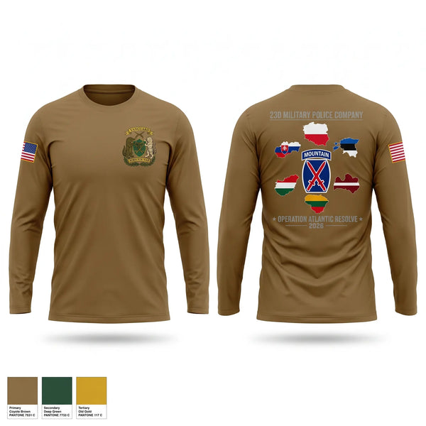 Long Sleeve Performance Shirt, 23D Military Police Company Deployment 2026, Army, Teamtime, Team time, sublimation, custom sports apparel, team uniforms, spirit wear, spiritwear, sports uniforms, custom shirts, team store, custom team store, fundraiser sports, apparel fundraiser