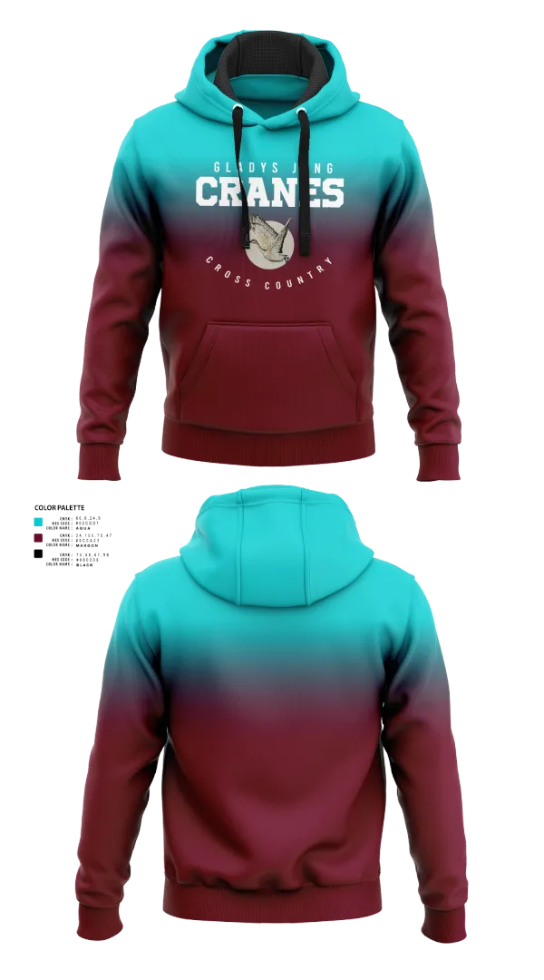 Hoodie, Gladys Jung Cranes Cross Country, Cross Country, Teamtime, Team time, sublimation, custom sports apparel, team uniforms, spirit wear, spiritwear, sports uniforms, custom shirts, team store, custom team store, fundraiser sports, apparel fundraiser
