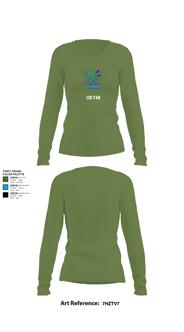 Womens Long Sleeve Vneck Shirt, 130 FAB, Army, Teamtime, Team time, sublimation, custom sports apparel, team uniforms, spirit wear, spiritwear, sports uniforms, custom shirts, team store, custom team store, fundraiser sports, apparel fundraiser
