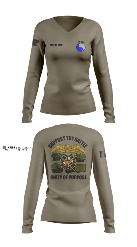 Womens Long Sleeve Vneck Shirt, 729 Quarter Master Unit, Army, Teamtime, Team time, sublimation, custom sports apparel, team uniforms, spirit wear, spiritwear, sports uniforms, custom shirts, team store, custom team store, fundraiser sports, apparel fundraiser