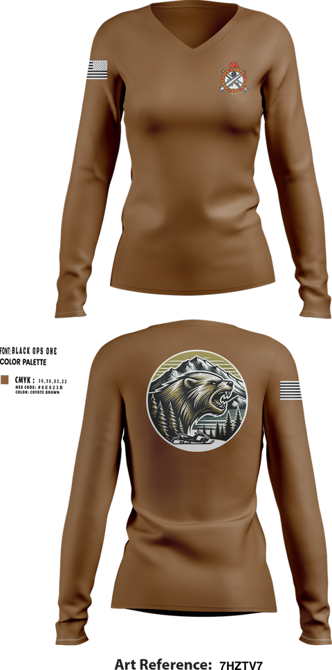 Womens Long Sleeve Vneck Shirt, FMT, 73D CEC-I, 1/11th ABN, , Teamtime, Team time, sublimation, custom sports apparel, team uniforms, spirit wear, spiritwear, sports uniforms, custom shirts, team store, custom team store, fundraiser sports, apparel fundraiser
