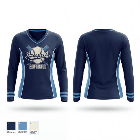 Greensboro Batting Center Prospects 56517975 Women's Long Sleeve V-neck Shirt - 1