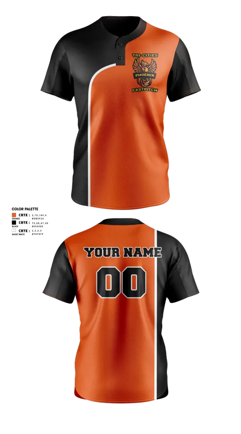 Two Button Softball Jersey, Tri-Cities Phoenix, Softball, Teamtime, Team time, sublimation, custom sports apparel, team uniforms, spirit wear, spiritwear, sports uniforms, custom shirts, team store, custom team store, fundraiser sports, apparel fundraiser