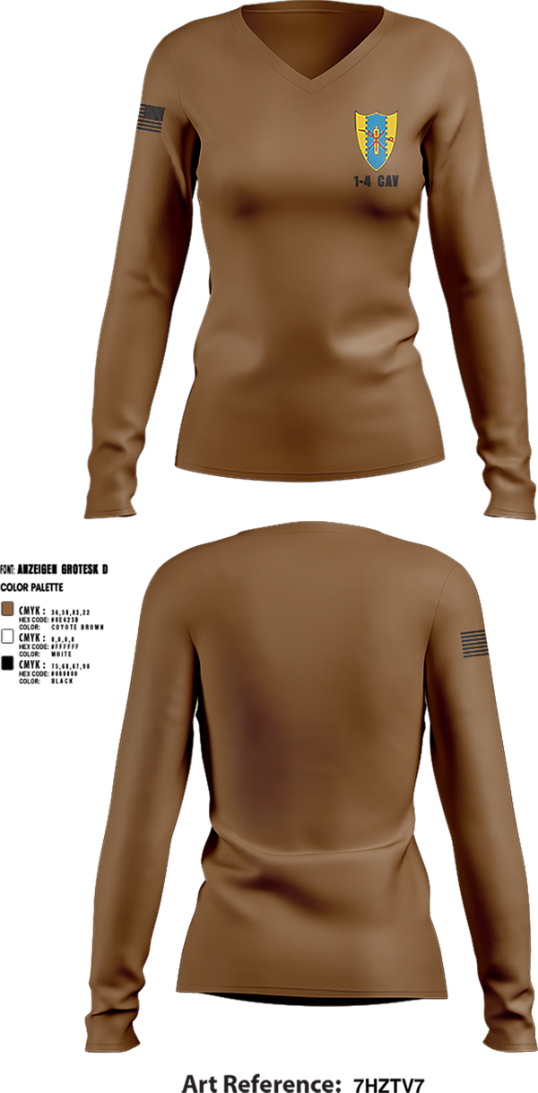 Womens Long Sleeve Vneck Shirt, 1-4 Cav, , Teamtime, Team time, sublimation, custom sports apparel, team uniforms, spirit wear, spiritwear, sports uniforms, custom shirts, team store, custom team store, fundraiser sports, apparel fundraiser