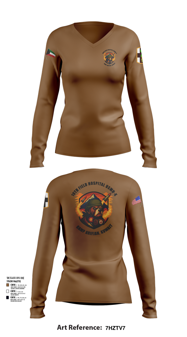 Womens Long Sleeve Vneck Shirt, 10th Field Hospital (FWD), , Teamtime, Team time, sublimation, custom sports apparel, team uniforms, spirit wear, spiritwear, sports uniforms, custom shirts, team store, custom team store, fundraiser sports, apparel fundraiser