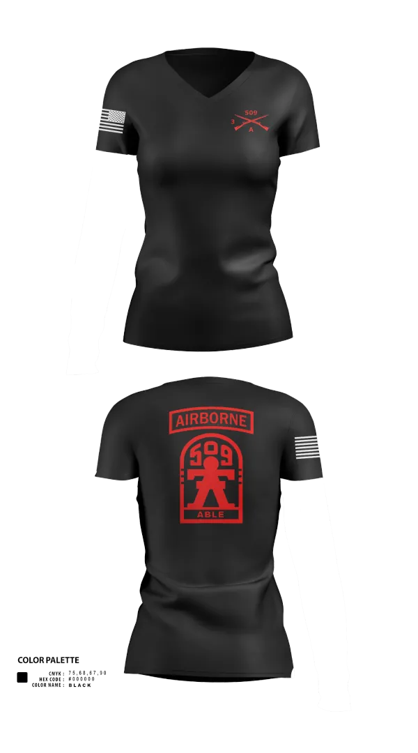 Womens Short Sleeve Vneck Shirt, 3-509th Parachute Infantry BN Able Nation, , Teamtime, Team time, sublimation, custom sports apparel, team uniforms, spirit wear, spiritwear, sports uniforms, custom shirts, team store, custom team store, fundraiser sports, apparel fundraiser