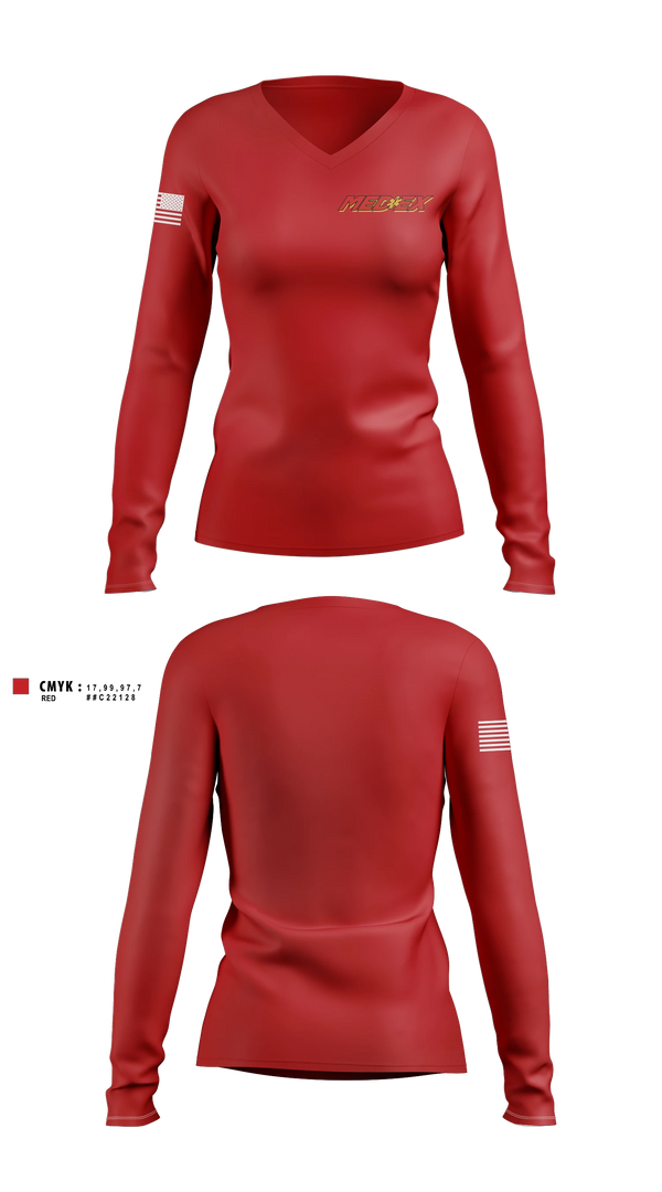 Womens Long Sleeve Vneck Shirt, MedEx EMS, EMS/EMT, Teamtime, Team time, sublimation, custom sports apparel, team uniforms, spirit wear, spiritwear, sports uniforms, custom shirts, team store, custom team store, fundraiser sports, apparel fundraiser
