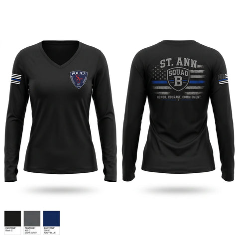 Womens Long Sleeve Vneck Shirt, B SQUAD, Police, Teamtime, Team time, sublimation, custom sports apparel, team uniforms, spirit wear, spiritwear, sports uniforms, custom shirts, team store, custom team store, fundraiser sports, apparel fundraiser