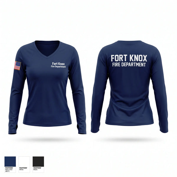Womens Long Sleeve Vneck Shirt, Fort Knox Fire Department, Fire Department, Teamtime, Team time, sublimation, custom sports apparel, team uniforms, spirit wear, spiritwear, sports uniforms, custom shirts, team store, custom team store, fundraiser sports, apparel fundraiser