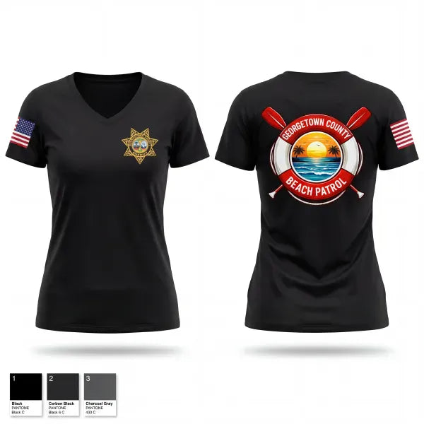 Womens Short Sleeve Vneck Shirt, Georgetown County Beach Patrol, Police, Teamtime, Team time, sublimation, custom sports apparel, team uniforms, spirit wear, spiritwear, sports uniforms, custom shirts, team store, custom team store, fundraiser sports, apparel fundraiser
