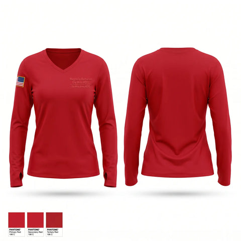 Womens Long Sleeve Vneck Shirt, Magnolia Battalion Ole Miss ROTC, Army, Teamtime, Team time, sublimation, custom sports apparel, team uniforms, spirit wear, spiritwear, sports uniforms, custom shirts, team store, custom team store, fundraiser sports, apparel fundraiser