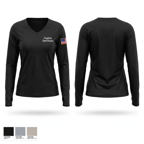 Womens Long Sleeve Vneck Shirt, Fugitive Operations, Police, Teamtime, Team time, sublimation, custom sports apparel, team uniforms, spirit wear, spiritwear, sports uniforms, custom shirts, team store, custom team store, fundraiser sports, apparel fundraiser