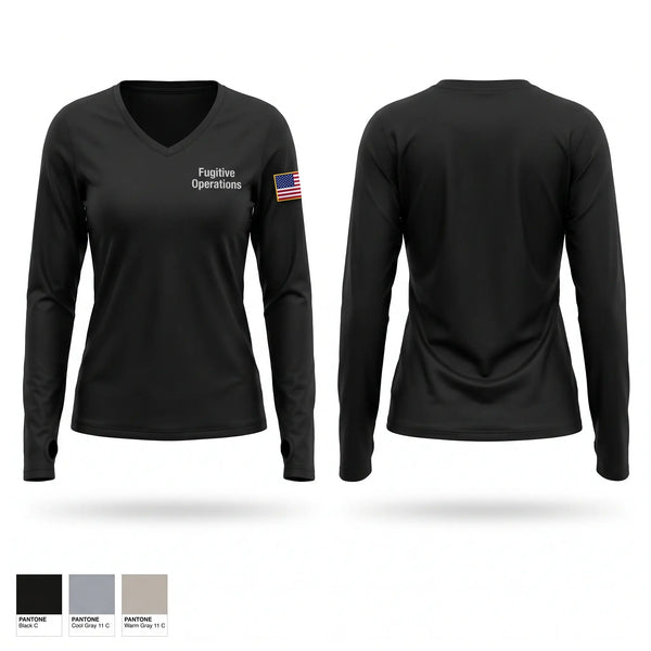 Womens Long Sleeve Vneck Shirt, Fugitive Operations, Police, Teamtime, Team time, sublimation, custom sports apparel, team uniforms, spirit wear, spiritwear, sports uniforms, custom shirts, team store, custom team store, fundraiser sports, apparel fundraiser