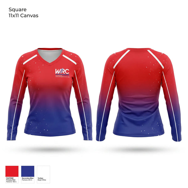 Womens Long Sleeve Vneck Shirt, Wellington Runners Club, Spirit Store, Teamtime, Team time, sublimation, custom sports apparel, team uniforms, spirit wear, spiritwear, sports uniforms, custom shirts, team store, custom team store, fundraiser sports, apparel fundraiser