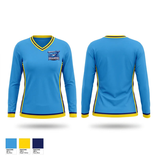 Womens Long Sleeve Vneck Shirt, Annapolis Area Hammers, Baseball, Teamtime, Team time, sublimation, custom sports apparel, team uniforms, spirit wear, spiritwear, sports uniforms, custom shirts, team store, custom team store, fundraiser sports, apparel fundraiser