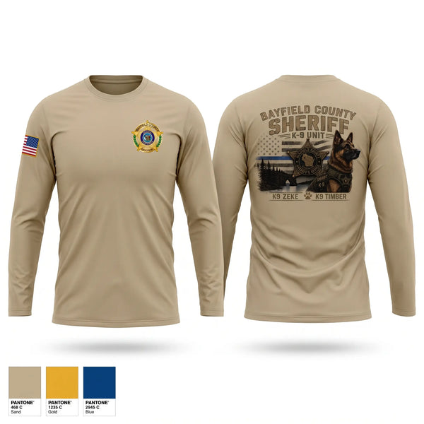 Long Sleeve Performance Shirt, Bayfield County Sheriff K9 Unit, Police, Teamtime, Team time, sublimation, custom sports apparel, team uniforms, spirit wear, spiritwear, sports uniforms, custom shirts, team store, custom team store, fundraiser sports, apparel fundraiser