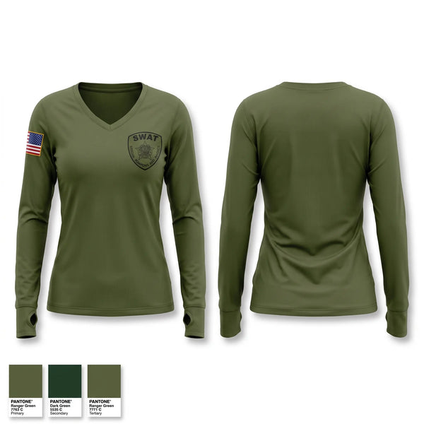 Womens Long Sleeve Vneck Shirt, Chicago Police SWAT, Police, Teamtime, Team time, sublimation, custom sports apparel, team uniforms, spirit wear, spiritwear, sports uniforms, custom shirts, team store, custom team store, fundraiser sports, apparel fundraiser