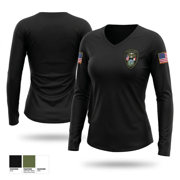 Womens Long Sleeve Vneck Shirt, Fairmont Police Department, Police, Teamtime, Team time, sublimation, custom sports apparel, team uniforms, spirit wear, spiritwear, sports uniforms, custom shirts, team store, custom team store, fundraiser sports, apparel fundraiser