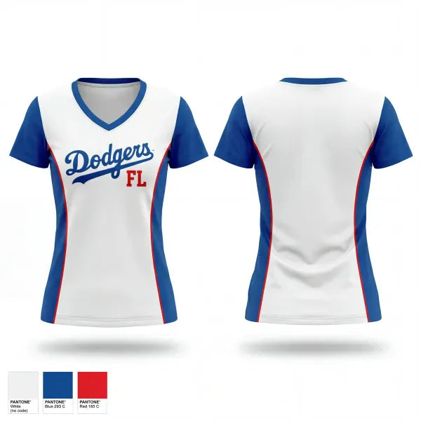 Womens Short Sleeve Vneck Shirt, FL Dodgers 13U, Baseball, Teamtime, Team time, sublimation, custom sports apparel, team uniforms, spirit wear, spiritwear, sports uniforms, custom shirts, team store, custom team store, fundraiser sports, apparel fundraiser