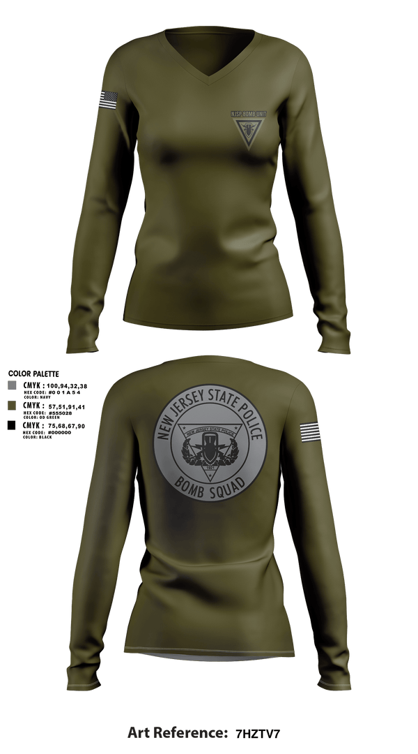 Women's Long Sleeve Vneck Shirt, NJSP BOMB UNIT, , Teamtime, Team time, sublimation, custom sports apparel, team uniforms, spirit wear, spiritwear, sports uniforms, custom shirts, team store, custom team store, fundraiser sports, apparel fundraiser