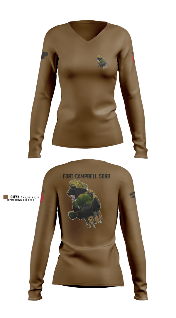 Women's Long Sleeve Vneck Shirt, Campbell SORB, Army, Teamtime, Team time, sublimation, custom sports apparel, team uniforms, spirit wear, spiritwear, sports uniforms, custom shirts, team store, custom team store, fundraiser sports, apparel fundraiser