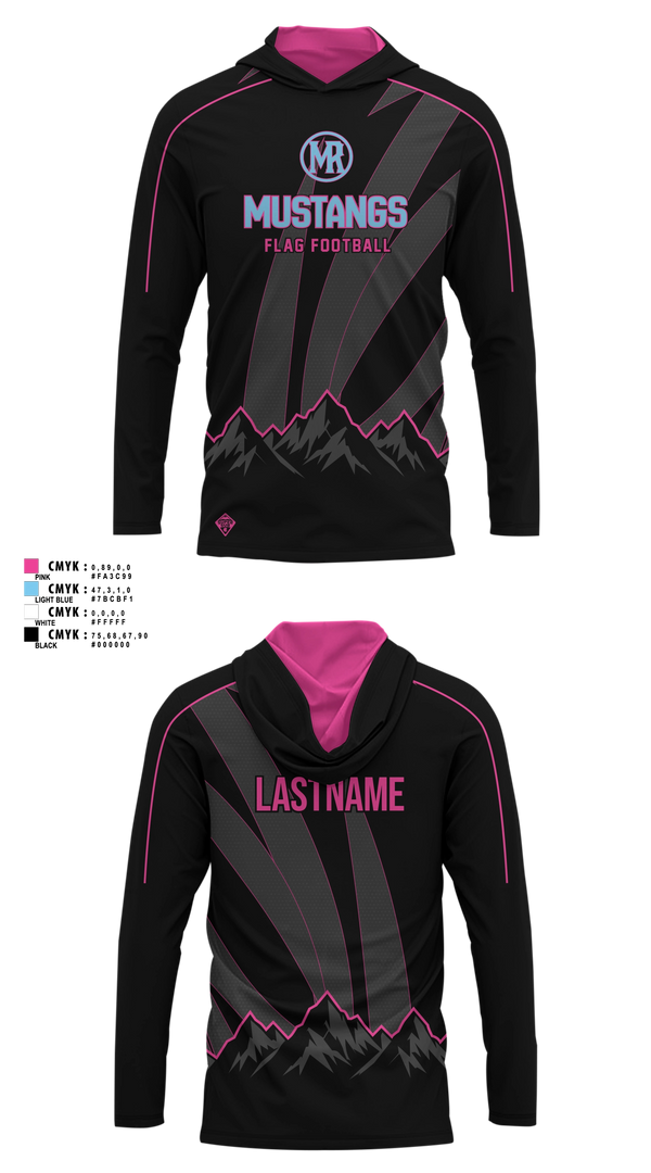 Long Sleeve hooded sunshirt, Mountain Range HS Flag Football, Women's Soccer, Teamtime, Team time, sublimation, custom sports apparel, team uniforms, spirit wear, spiritwear, sports uniforms, custom shirts, team store, custom team store, fundraiser sports, apparel fundraiser