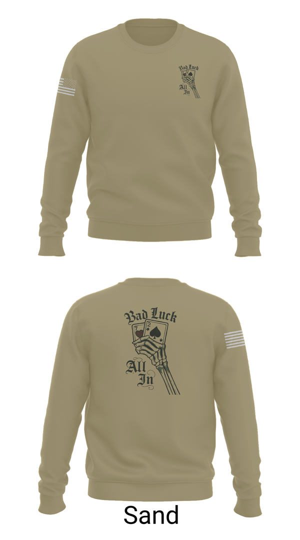 Crew Neck Sweatshirt, 4th plt bad luck, Army, Teamtime, Team time, sublimation, custom sports apparel, team uniforms, spirit wear, spiritwear, sports uniforms, custom shirts, team store, custom team store, fundraiser sports, apparel fundraiser