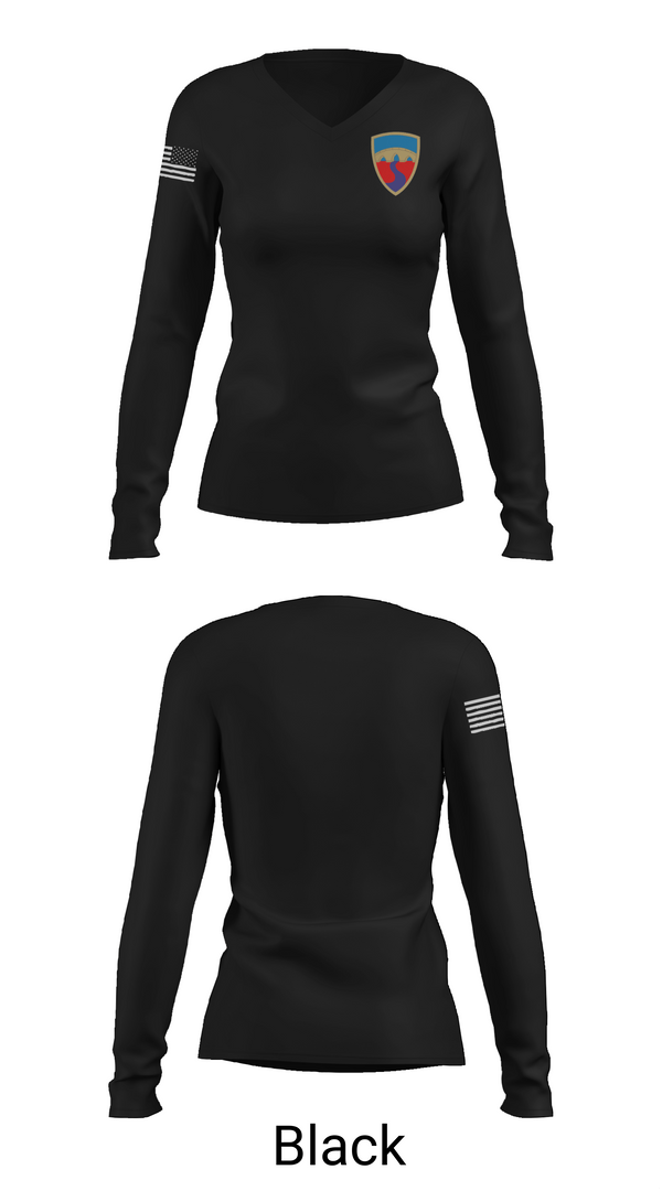 Womens Long Sleeve Vneck Shirt, HHC, 155th CSSB, Army, Teamtime, Team time, sublimation, custom sports apparel, team uniforms, spirit wear, spiritwear, sports uniforms, custom shirts, team store, custom team store, fundraiser sports, apparel fundraiser