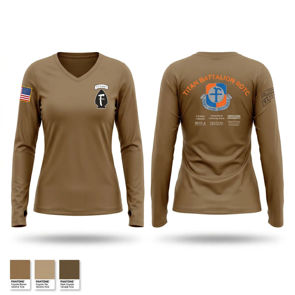Womens Long Sleeve Vneck Shirt, Titan Battalion ROTC, Army, Teamtime, Team time, sublimation, custom sports apparel, team uniforms, spirit wear, spiritwear, sports uniforms, custom shirts, team store, custom team store, fundraiser sports, apparel fundraiser