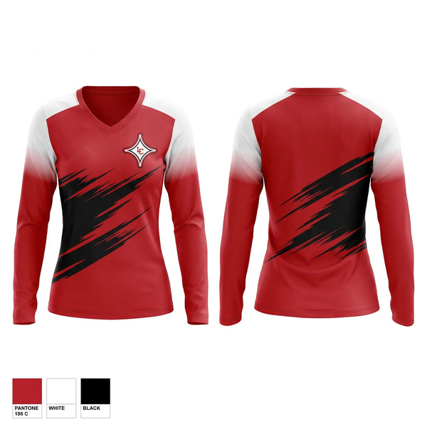 Womens Long Sleeve Vneck Shirt, Red Devils, Women's Basketball, Teamtime, Team time, sublimation, custom sports apparel, team uniforms, spirit wear, spiritwear, sports uniforms, custom shirts, team store, custom team store, fundraiser sports, apparel fundraiser