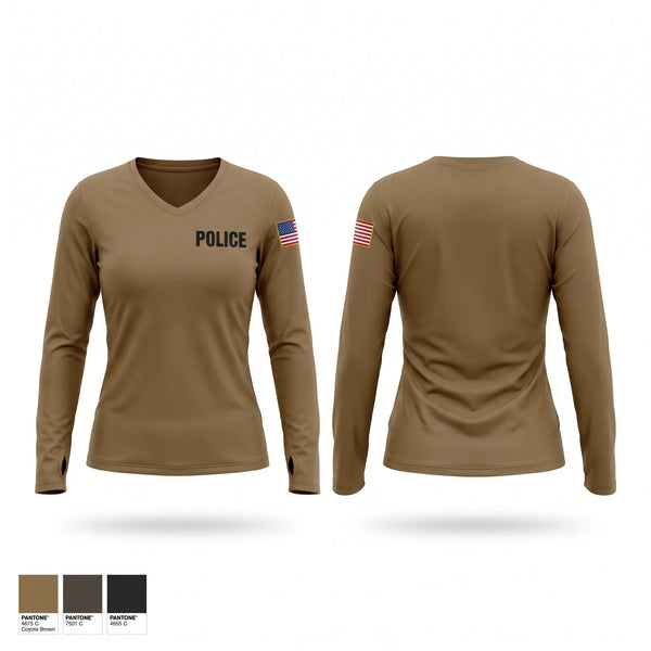Womens Long Sleeve Vneck Shirt, Police, Navy, Teamtime, Team time, sublimation, custom sports apparel, team uniforms, spirit wear, spiritwear, sports uniforms, custom shirts, team store, custom team store, fundraiser sports, apparel fundraiser