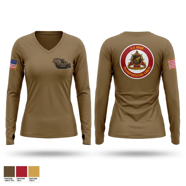 Womens Long Sleeve Vneck Shirt, 851st Transportation Company, Army, Teamtime, Team time, sublimation, custom sports apparel, team uniforms, spirit wear, spiritwear, sports uniforms, custom shirts, team store, custom team store, fundraiser sports, apparel fundraiser