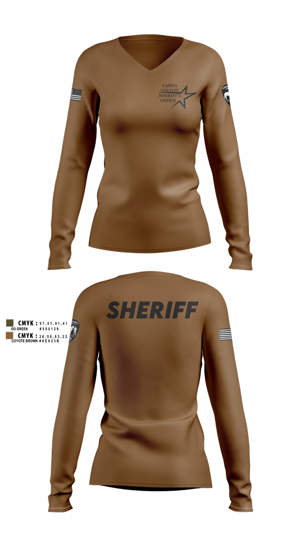 Womens Long Sleeve Vneck Shirt, Cassia County Sheriff’s Office, Police, Teamtime, Team time, sublimation, custom sports apparel, team uniforms, spirit wear, spiritwear, sports uniforms, custom shirts, team store, custom team store, fundraiser sports, apparel fundraiser