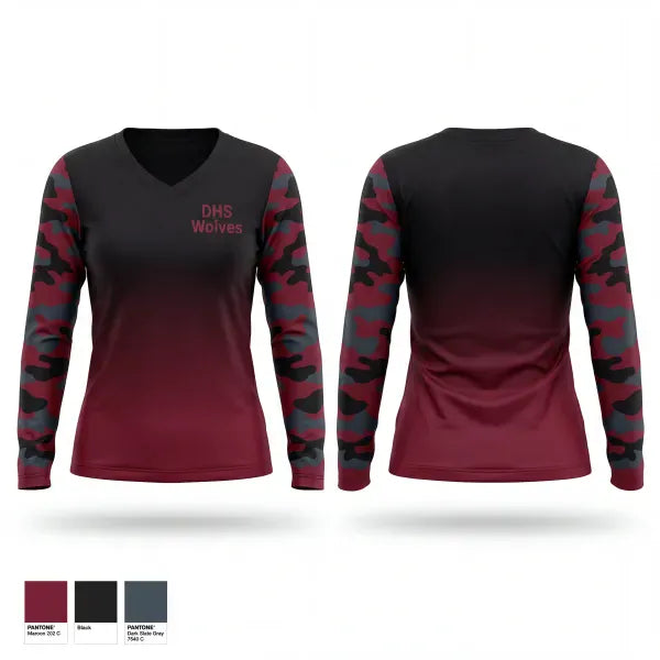 Womens Long Sleeve Vneck Shirt, DHS Wolves, Men's Soccer, Teamtime, Team time, sublimation, custom sports apparel, team uniforms, spirit wear, spiritwear, sports uniforms, custom shirts, team store, custom team store, fundraiser sports, apparel fundraiser