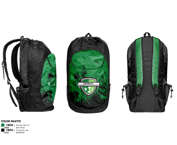 Gear Bag, Crowley Independent Soccer Association, Men's Soccer, Teamtime, Team time, sublimation, custom sports apparel, team uniforms, spirit wear, spiritwear, sports uniforms, custom shirts, team store, custom team store, fundraiser sports, apparel fundraiser