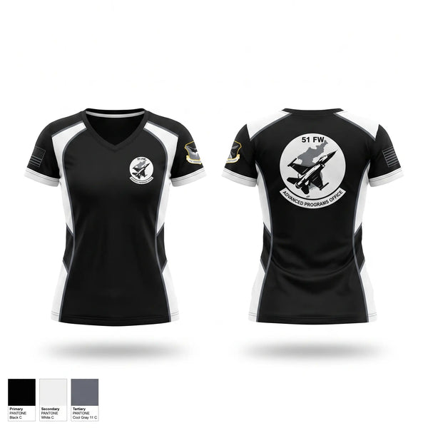 Womens Short Sleeve Vneck Shirt, 51st Fighter Wing Advanced Programs Office, Air Force, Teamtime, Team time, sublimation, custom sports apparel, team uniforms, spirit wear, spiritwear, sports uniforms, custom shirts, team store, custom team store, fundraiser sports, apparel fundraiser