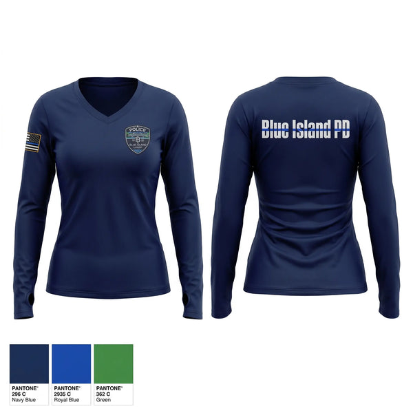 Womens Long Sleeve Vneck Shirt, Blue Island Police Department, Police, Teamtime, Team time, sublimation, custom sports apparel, team uniforms, spirit wear, spiritwear, sports uniforms, custom shirts, team store, custom team store, fundraiser sports, apparel fundraiser