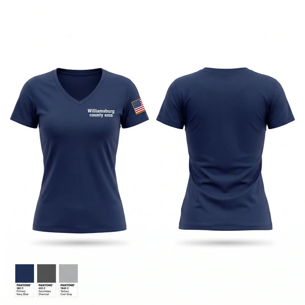 Womens Short Sleeve Vneck Shirt, Williamsburg county ems, EMS/EMT, Teamtime, Team time, sublimation, custom sports apparel, team uniforms, spirit wear, spiritwear, sports uniforms, custom shirts, team store, custom team store, fundraiser sports, apparel fundraiser