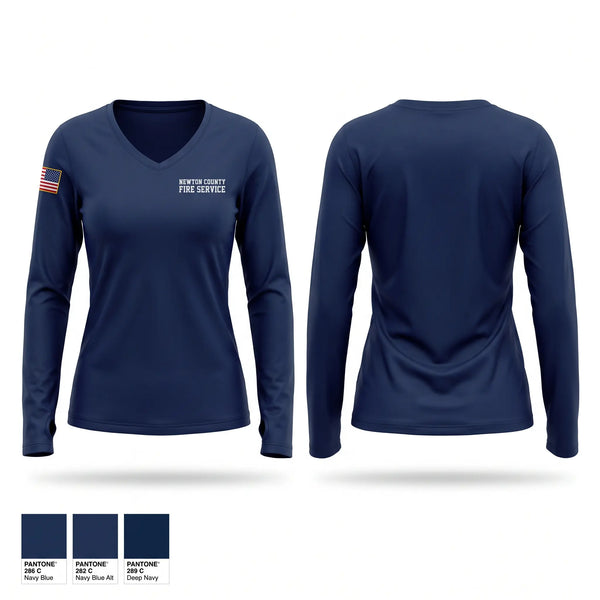 Womens Long Sleeve Vneck Shirt, Newton County Fire Service, Fire Department, Teamtime, Team time, sublimation, custom sports apparel, team uniforms, spirit wear, spiritwear, sports uniforms, custom shirts, team store, custom team store, fundraiser sports, apparel fundraiser