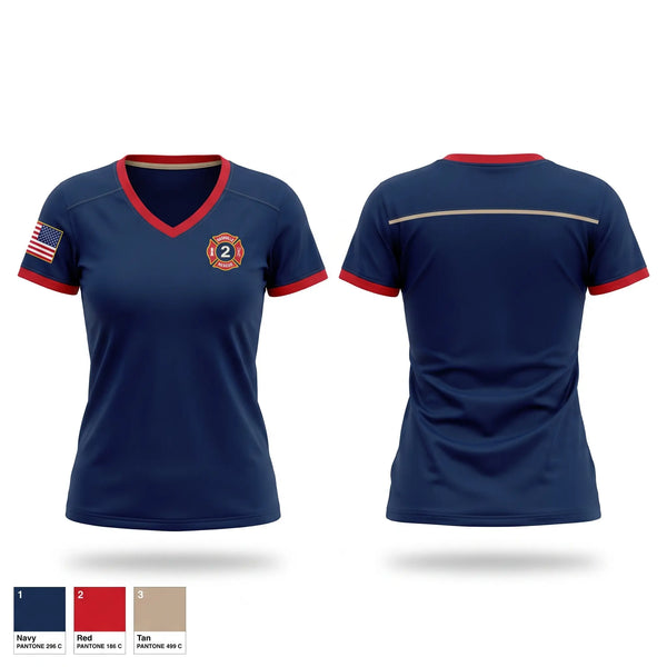 Womens Short Sleeve Vneck Shirt, Rescue 2, Fire Department, Teamtime, Team time, sublimation, custom sports apparel, team uniforms, spirit wear, spiritwear, sports uniforms, custom shirts, team store, custom team store, fundraiser sports, apparel fundraiser