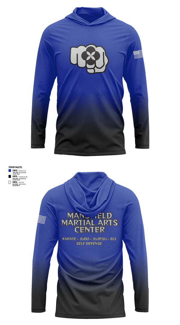 Long Sleeve Performance Shirt with hood, Mansfield Martial Arts Center, , Teamtime, Team time, sublimation, custom sports apparel, team uniforms, spirit wear, spiritwear, sports uniforms, custom shirts, team store, custom team store, fundraiser sports, apparel fundraiser
