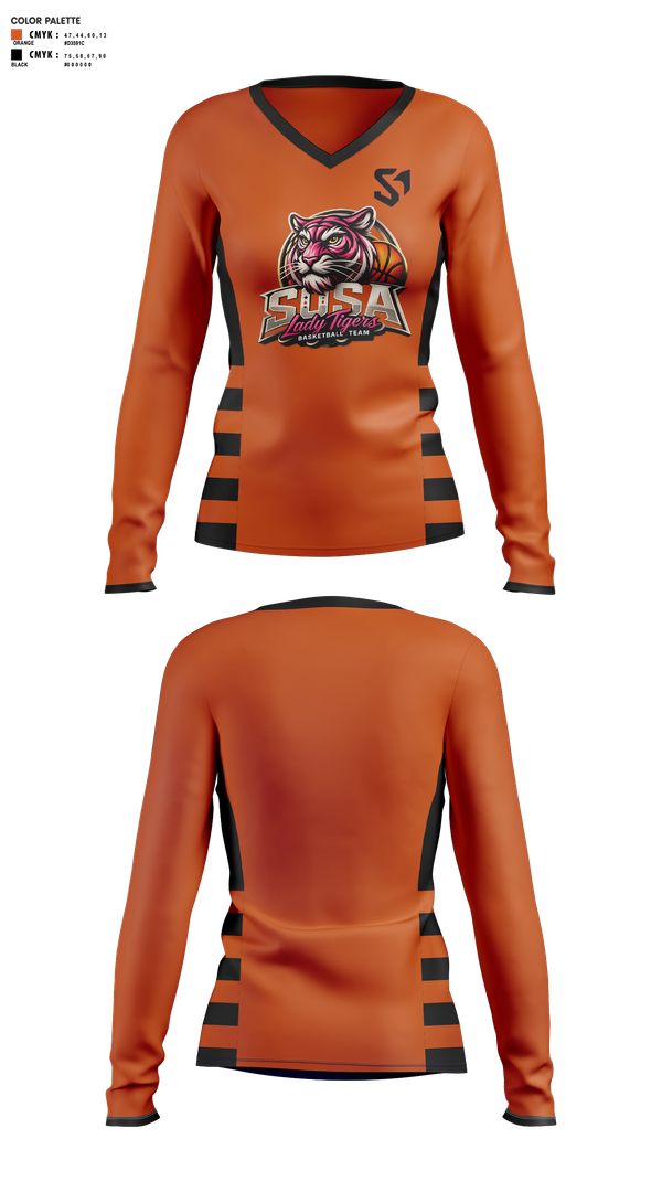 Womens Long Sleeve Vneck Shirt, SOSA Basketball, Men's Basketball, Teamtime, Team time, sublimation, custom sports apparel, team uniforms, spirit wear, spiritwear, sports uniforms, custom shirts, team store, custom team store, fundraiser sports, apparel fundraiser