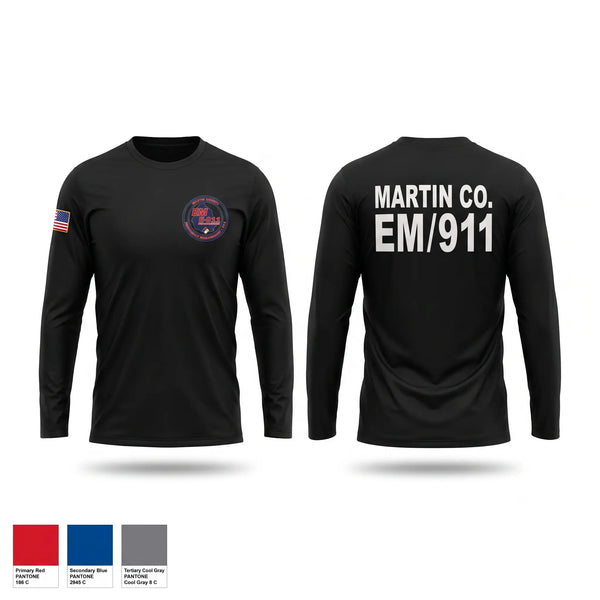 Long Sleeve Performance Shirt, Martin co EM/911, Fire Department, Teamtime, Team time, sublimation, custom sports apparel, team uniforms, spirit wear, spiritwear, sports uniforms, custom shirts, team store, custom team store, fundraiser sports, apparel fundraiser