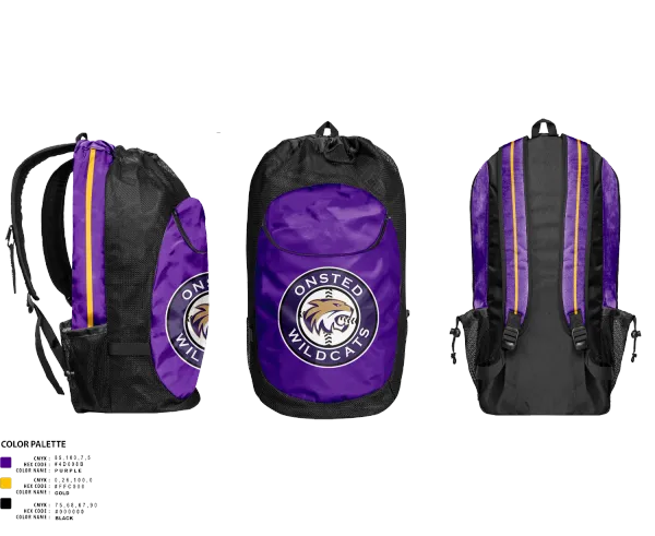Gear Bag, Onsted Wildcats, Baseball, Teamtime, Team time, sublimation, custom sports apparel, team uniforms, spirit wear, spiritwear, sports uniforms, custom shirts, team store, custom team store, fundraiser sports, apparel fundraiser
