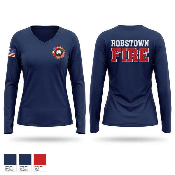 Womens Long Sleeve Vneck Shirt, Robstown Fire Department, Fire Department, Teamtime, Team time, sublimation, custom sports apparel, team uniforms, spirit wear, spiritwear, sports uniforms, custom shirts, team store, custom team store, fundraiser sports, apparel fundraiser