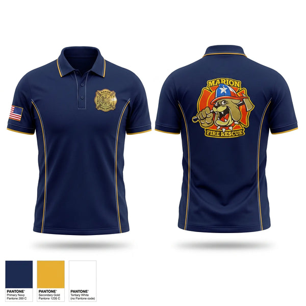 Short Sleeve Performance Polo, Marion Fire Rescue, Fire Department, Teamtime, Team time, sublimation, custom sports apparel, team uniforms, spirit wear, spiritwear, sports uniforms, custom shirts, team store, custom team store, fundraiser sports, apparel fundraiser