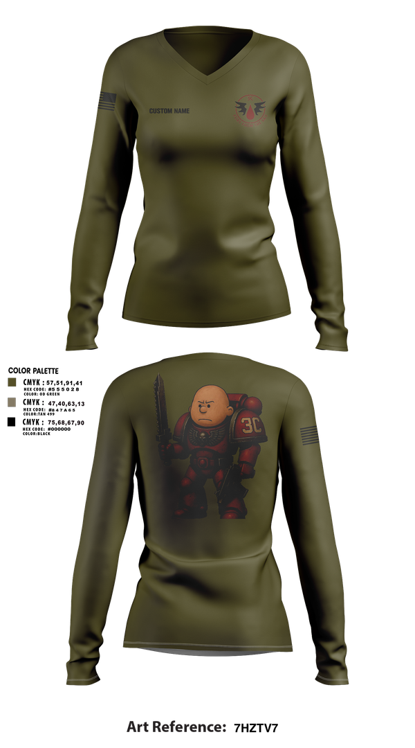 Womens Long Sleeve Vneck Shirt, CCo, 1-508PIR (OG), Army, Teamtime, Team time, sublimation, custom sports apparel, team uniforms, spirit wear, spiritwear, sports uniforms, custom shirts, team store, custom team store, fundraiser sports, apparel fundraiser